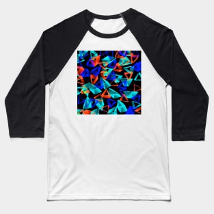 3D Blue Aqua and Orange Triangles on Black Abstract Baseball T-Shirt